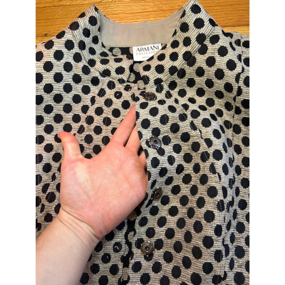 Armani Collezioni Polka Dot Button Front Jacket Gray Black Made in Italy Sz 16 - Picture 3 of 8
